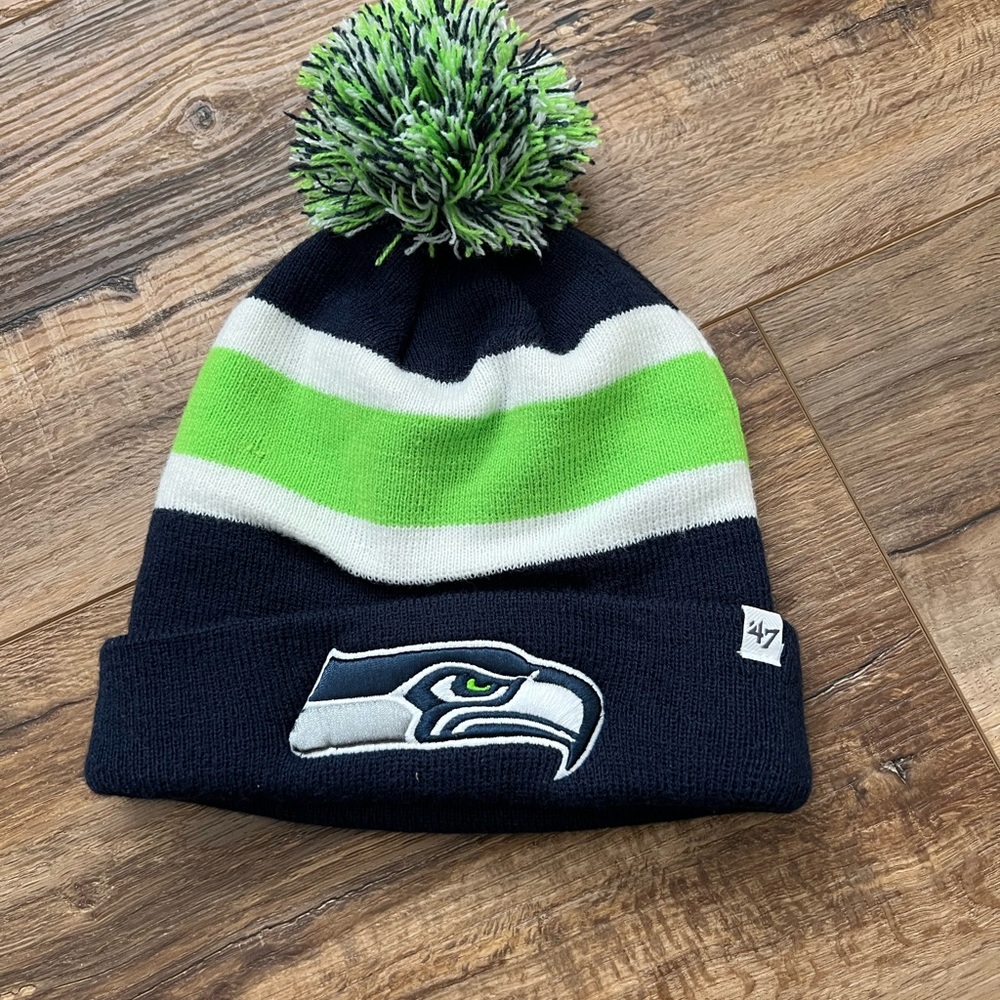 Men's Seattle Seahawks '47 College Navy State Line Cuffed Knit Hat with Pom
